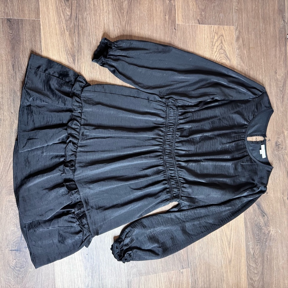 Knox Rose Black Long Sleeve Ruffle Hem Dress - Picture 2 of 6